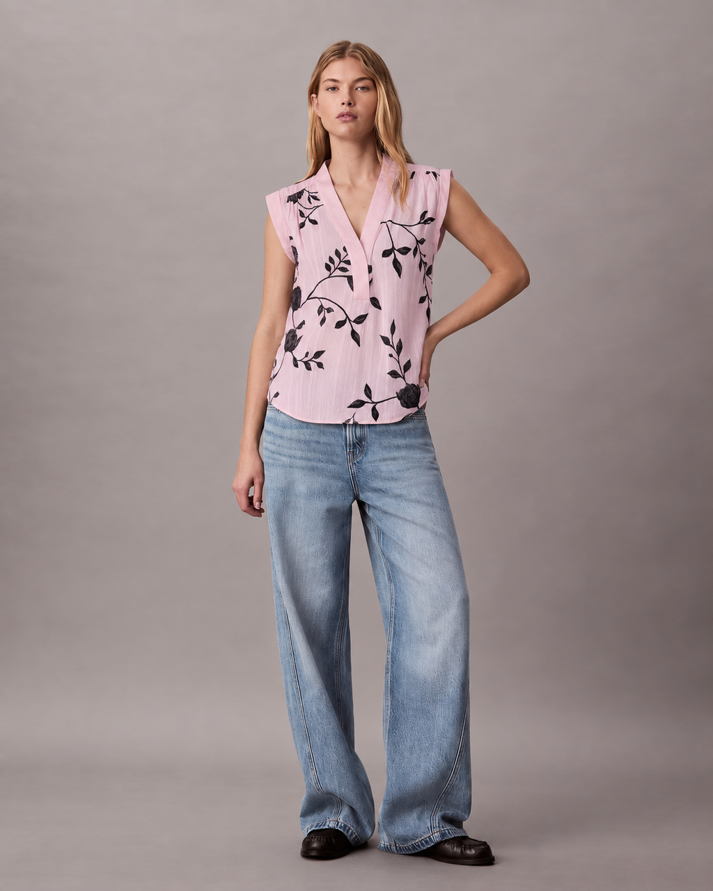 Blush Pink Floral Sleeveless Top