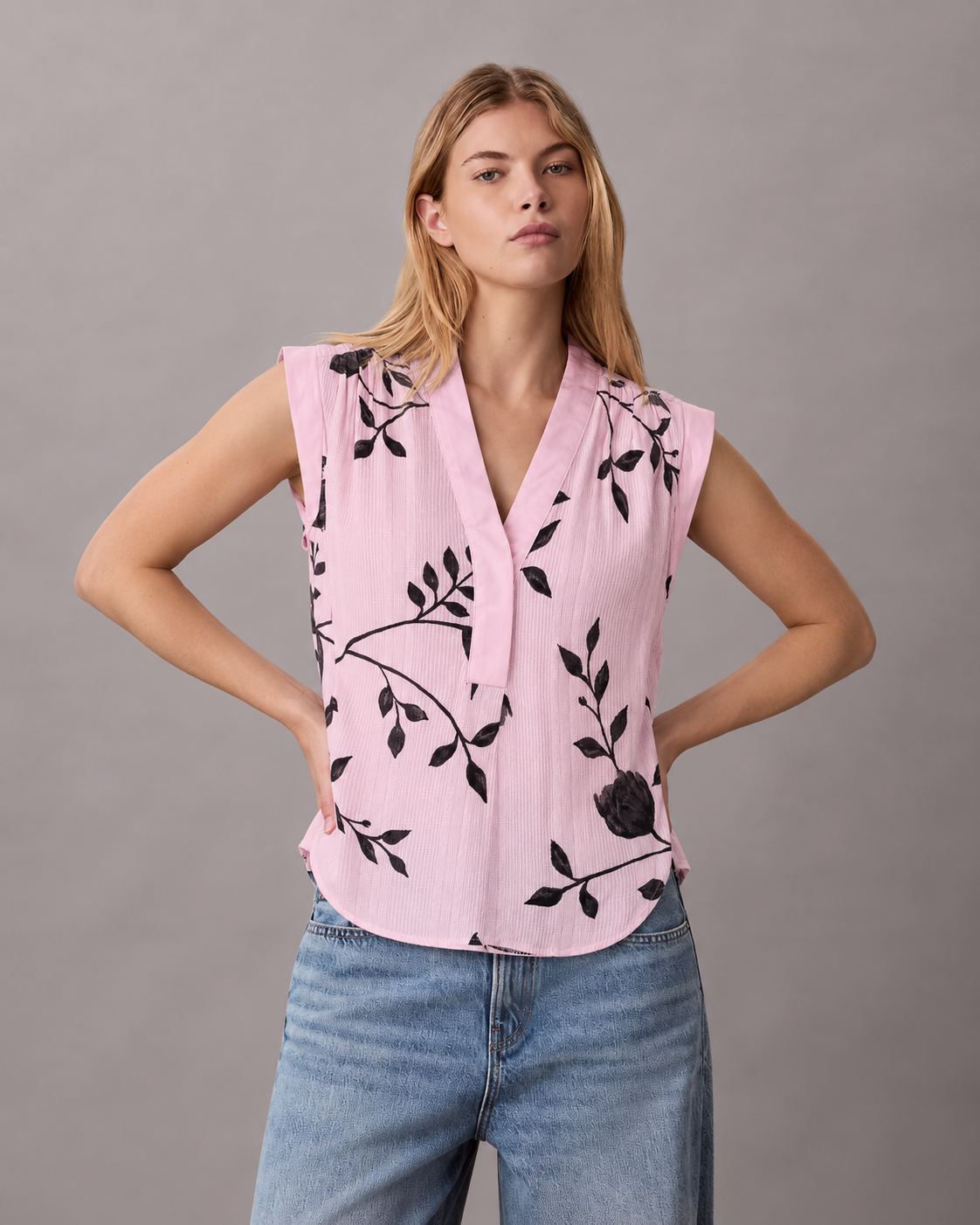 Blush Pink Floral Sleeveless Top
