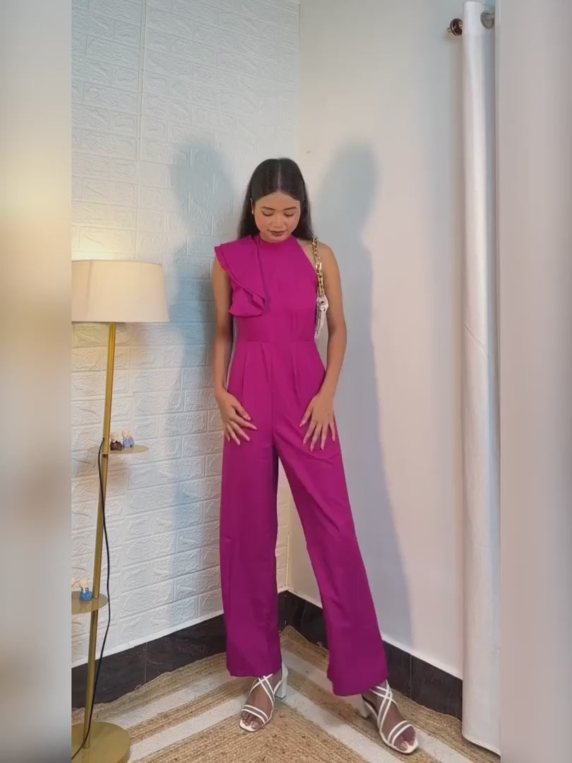 Pink One Shoulder Basic Jumpsuit