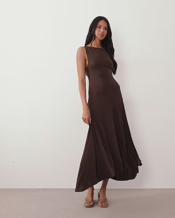 Modal drop waist Midi dress - Chocolate