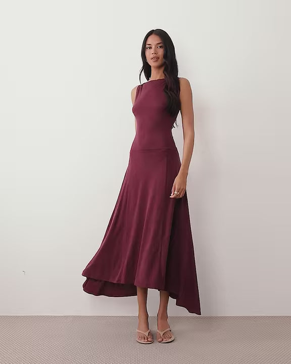 Modal drop waist Midi dress - Wine