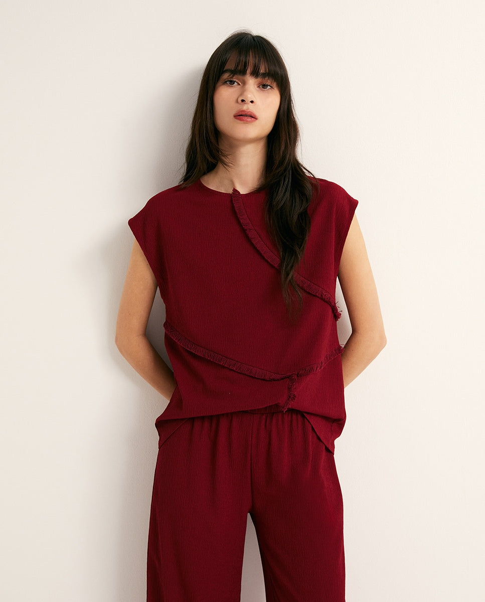 Fringe Textured Co-ord Set - Bordeaux