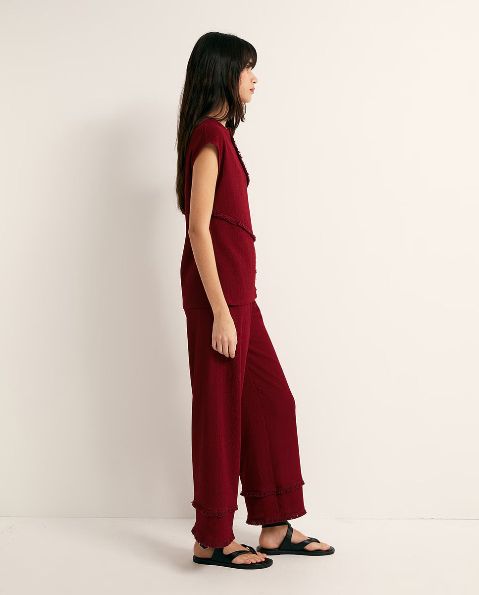 Fringe Textured Co-ord Set - Bordeaux