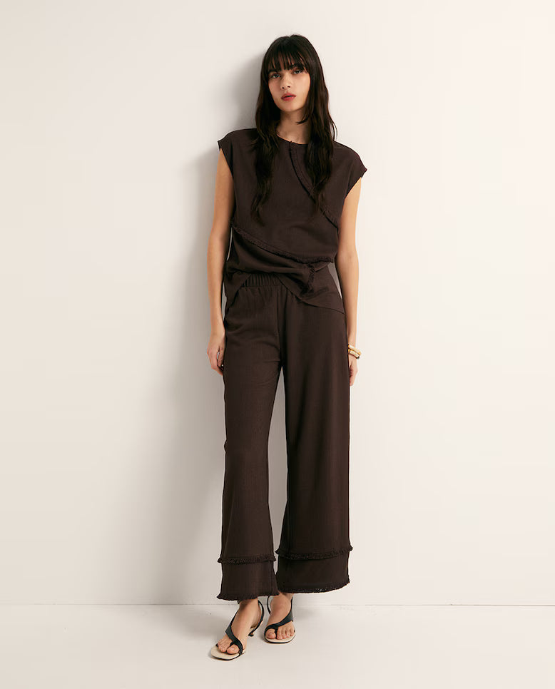 Fringe Textured Co-ord Set - Chocolate