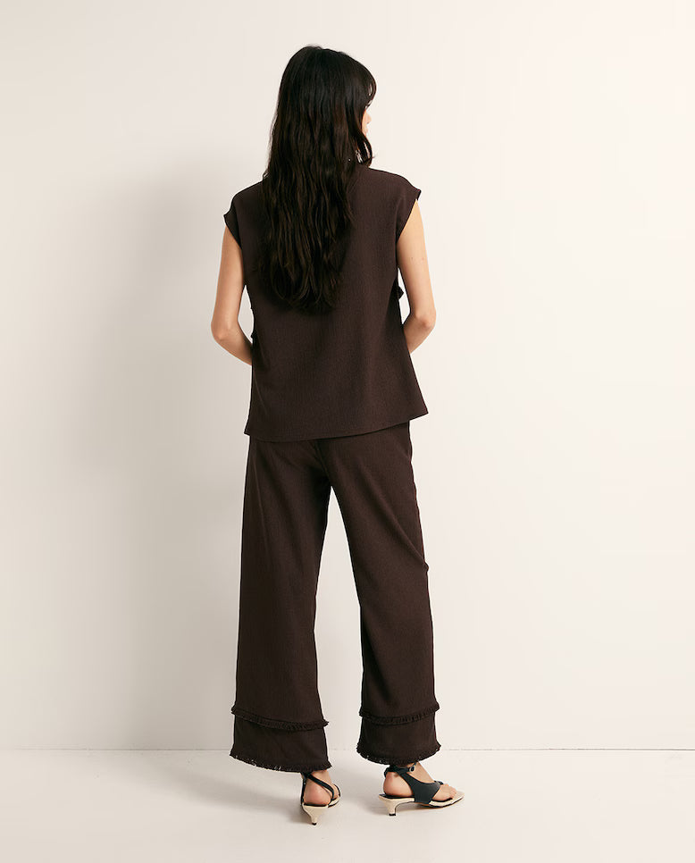 Fringe Textured Co-ord Set - Chocolate
