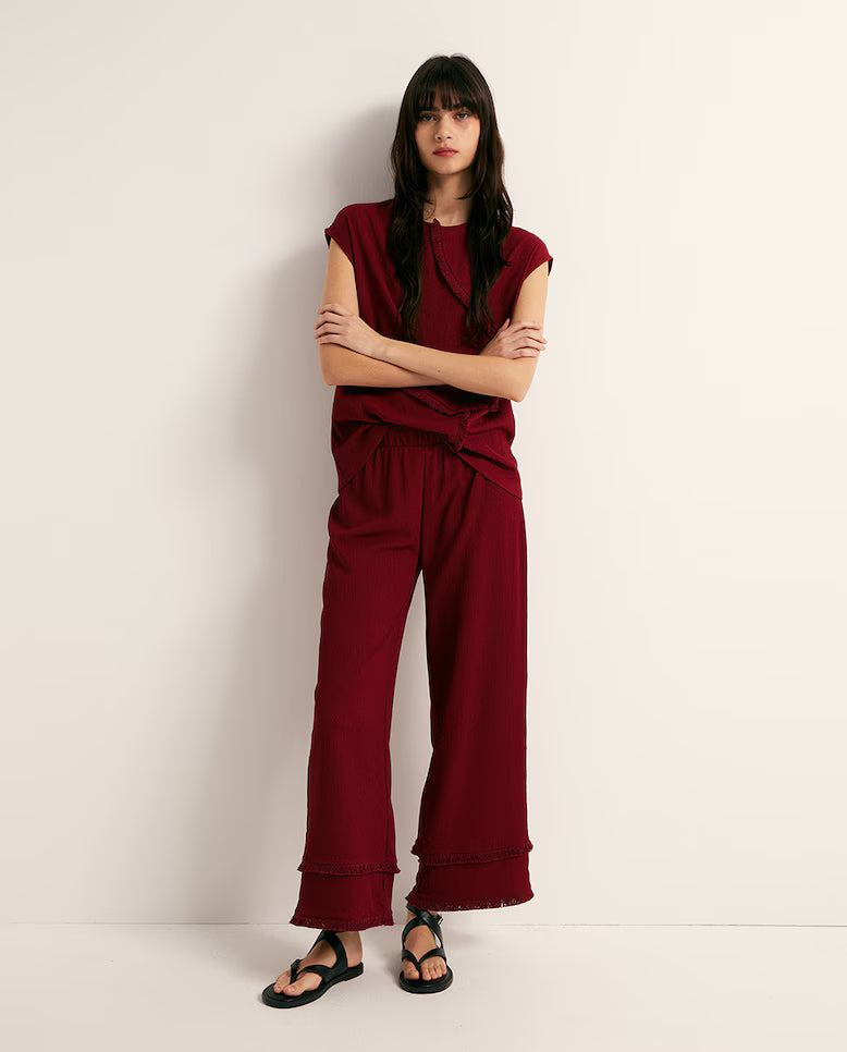 Fringe Textured Co-ord Set - Bordeaux