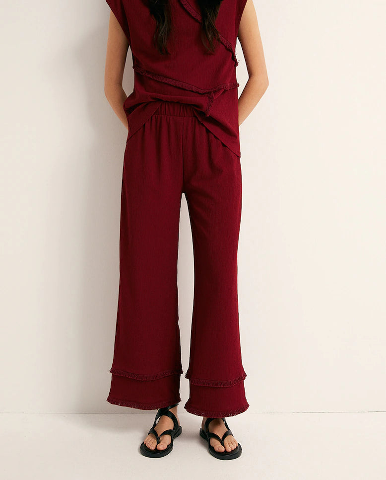 Fringe Textured Co-ord Set - Bordeaux