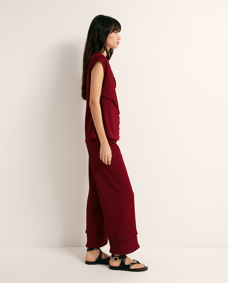 Fringe Textured Co-ord Set - Bordeaux