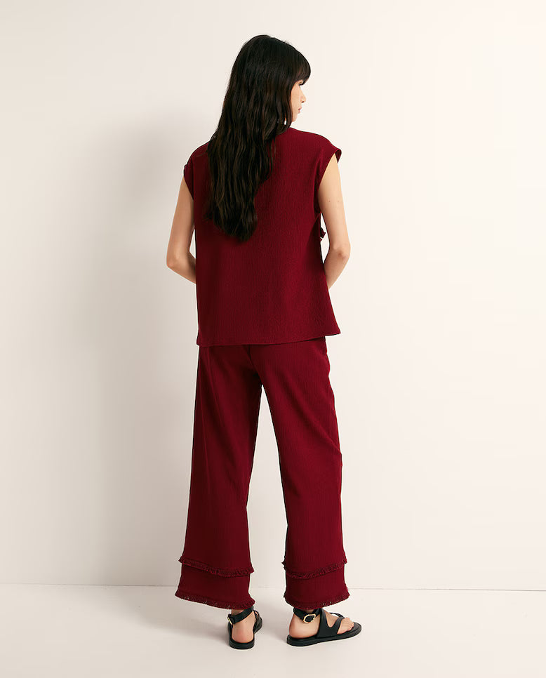 Fringe Textured Co-ord Set - Bordeaux